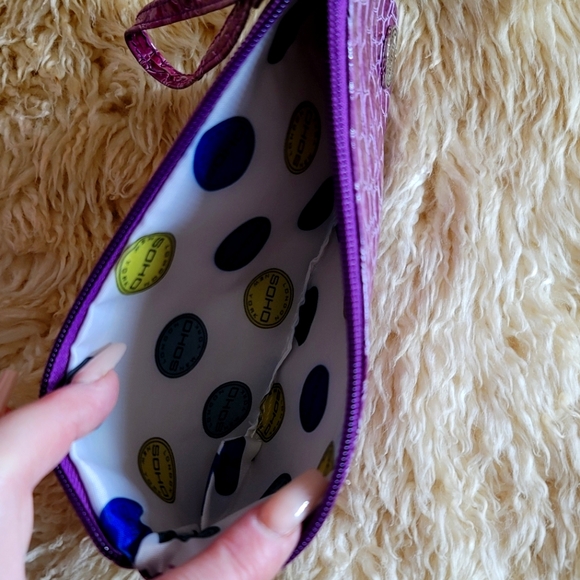 London Soho New York Crocodile Wristlet/Purple Alligator Makeup / Cosmetic Bag. - Picture 3 of 9